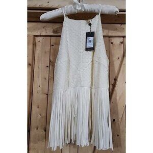 NWT Shyanne Womens M Cream Stretch Lace Halter Fringe Top Western Cowgirl Rodeo